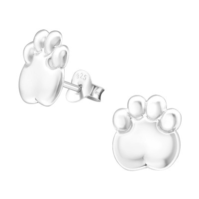 Silver Paw Print Ear Studs