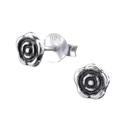 Silver Rose Ear Studs