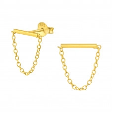 Silver Bar with Hanging Chain Ear Studs