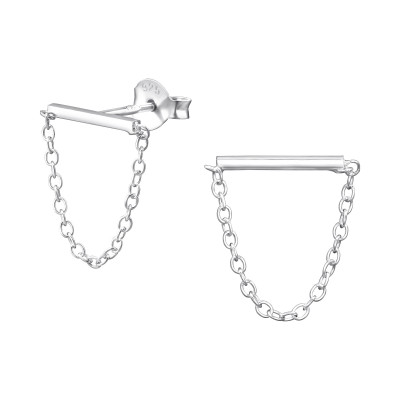 Silver Bar with Hanging Chain Ear Studs