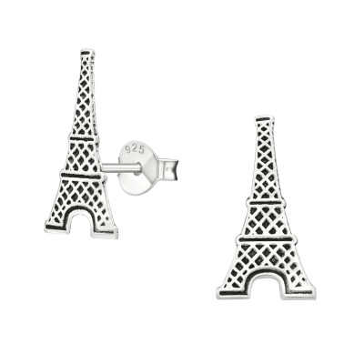 Silver Eiffel Tower Ear Studs