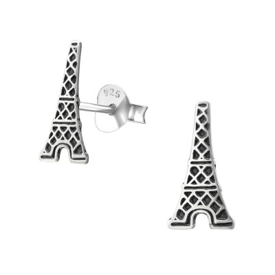 Silver Eiffel Tower Ear Studs