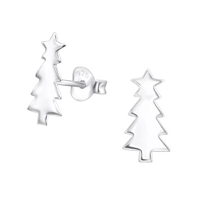 Silver Christmas Tree Ear Studs