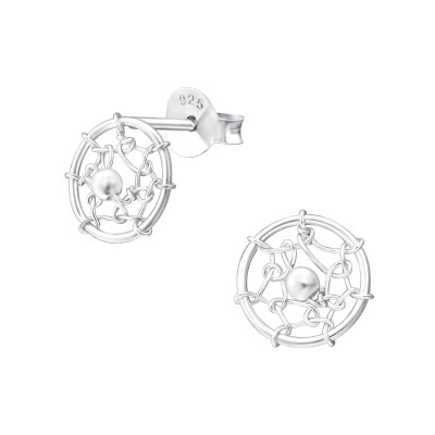 Silver Dream Catcher Ear Studs