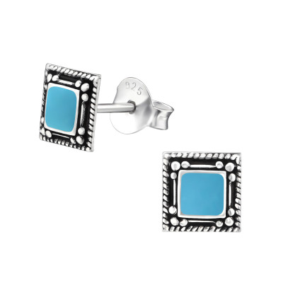 Silver Square Ear Studs with Epoxy