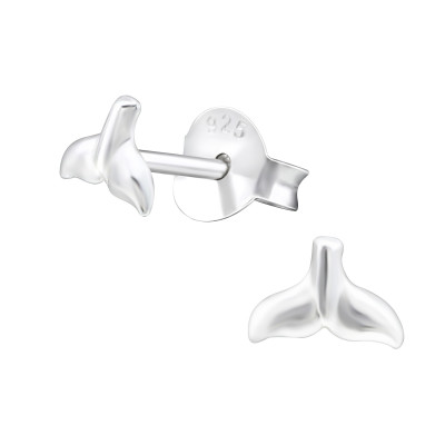 Silver Whale's Tail Ear Studs