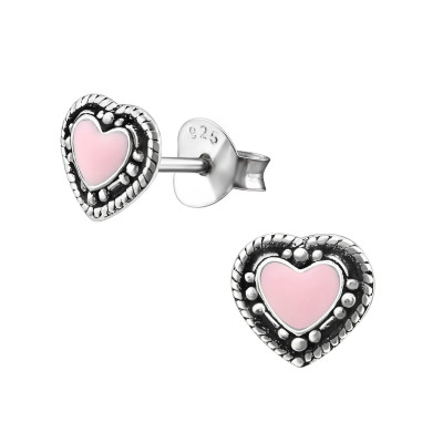 Heart Sterling Silver Ear Studs with Epoxy