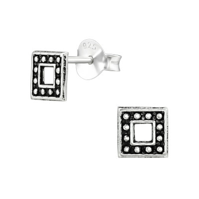 Silver Square Ear Studs