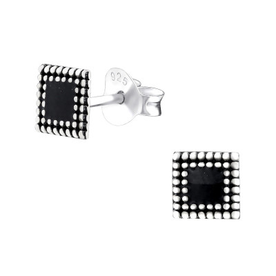 Silver Square Ear Studs with Epoxy