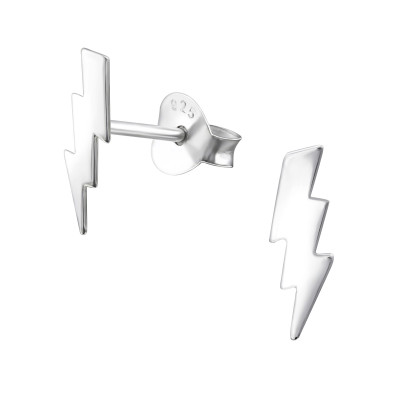 Silver Lightning Bolt Ear Studs