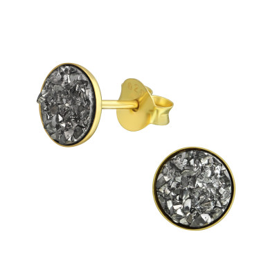 Silver Round Ear Studs with Druzy