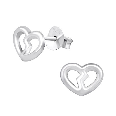 Silver Broken Heart Ear Studs