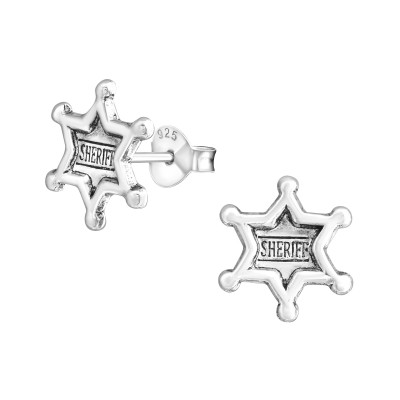 Silver Police Badge Ear Studs