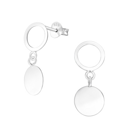 Silver Circle Ear Studs with Hanging Round