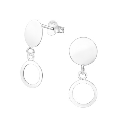 Silver Round Ear Studs with Hanging Circle