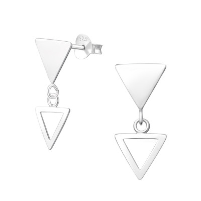 Silver Triangle Ear Studs with Hanging Triangle