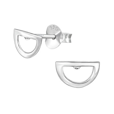 Silver Semicircle Ear Studs