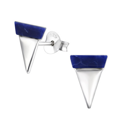 Silver Triangle Ear Studs with Imitation Stone