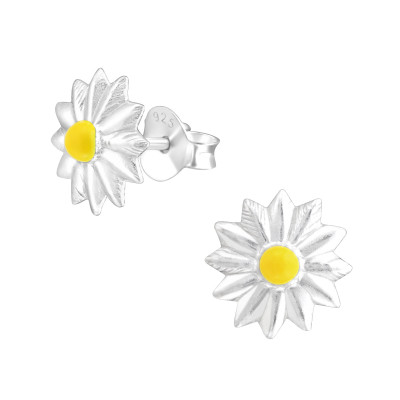 Silver Flower Ear Studs with Epoxy