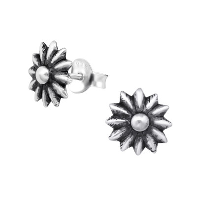 Silver Flower Ear Studs