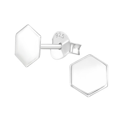 Silver Hexagon Ear Studs