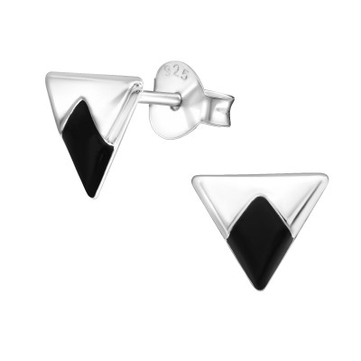 Silver Triangle Ear Studs with Epoxy