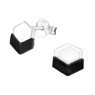 Hexagon Sterling Silver Ear Studs with Shell/Imitation Stone