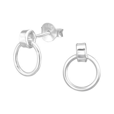 Silver Ear Studs with Hanging Circle