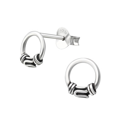 Silver Bali Hoop Ear Studs