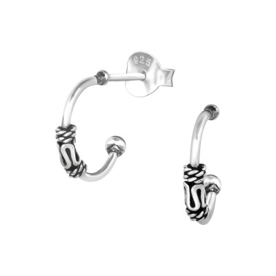 Bali Half Hoops Sterling Silver Ear Studs