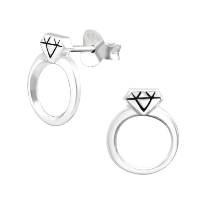 Silver Diamond Ring Ear Studs