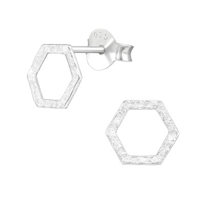 Silver Hexagon Ear Studs