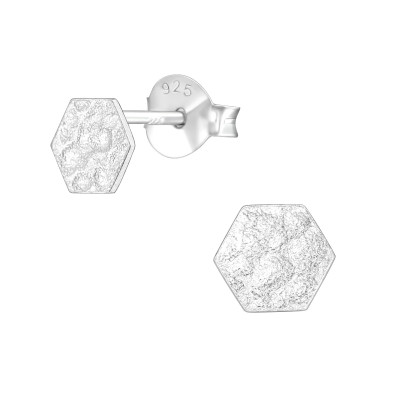 Silver Hexagon Ear Studs