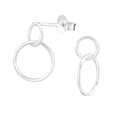 Silver Ear Studs with Hanging Circle