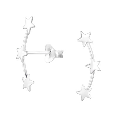 Silver Triple Stars Ear Studs