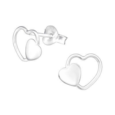 Silver Double Heart Ear Studs