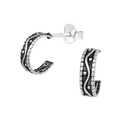 Silver Wave Half Hoop Ear Studs