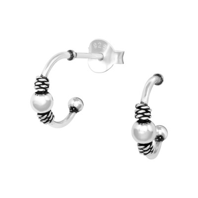 Silver Bali Half Hoops Ear Studs