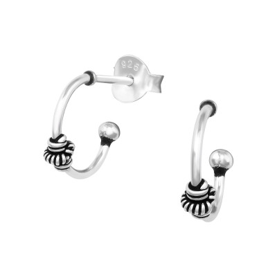 Silver Bali Half Hoops Ear Studs