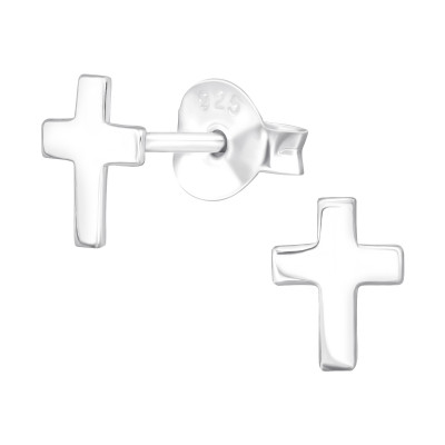 Silver Cross Ear Studs