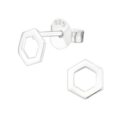 Silver Hexagon Ear Studs