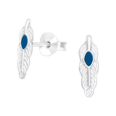 Silver Feather Ear Studs with Epoxy