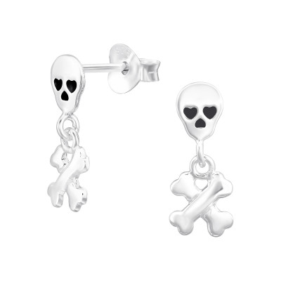 Skull and Crossbones Sterling Silver Ear Studs with Epoxy
