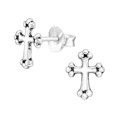 Silver Cross Ear Studs