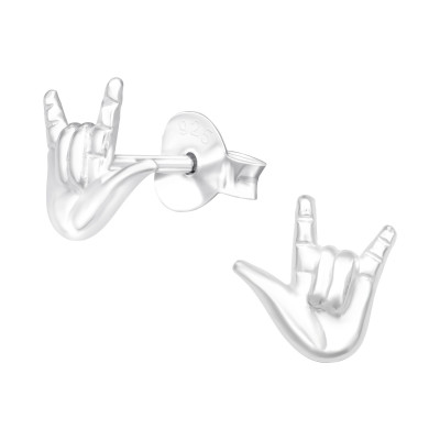 Silver I Love You Sign Ear Studs