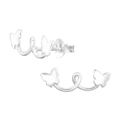 Silver Butterfly Climber Ear Studs