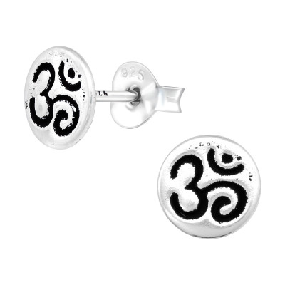 Silver Om Symbol Ear Studs