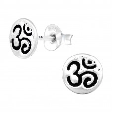Silver Om Symbol Ear Studs
