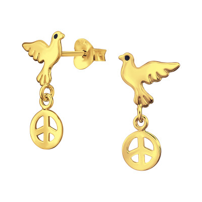 Peace Dove Sterling Silver Ear Studs with Epoxy