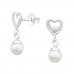 Silver Heart Ear Studs with Hanging Synthetic Pearl